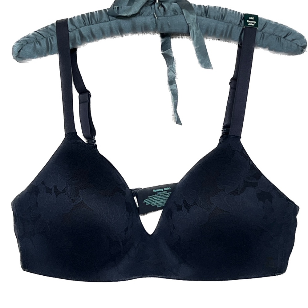 Tommy John BRA Comfort Lace Lightly Lined Wireless 38C Dark Blue Floral